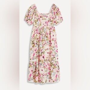NWT Reitmans x The Birds Papaya Floral Cream Midi Dress Puff Sleeves